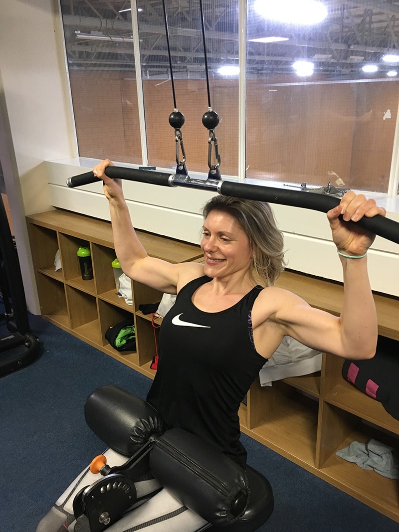 Liz Murray preparing for the Fitness Expo at Andover Leisure Centre